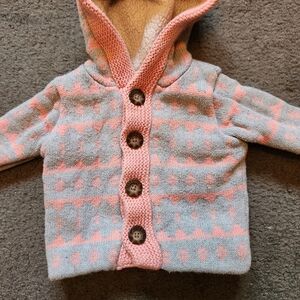 Hanna Andersson Coat Baby Size 60 / 2-6 Mos Pink Gray Hoodie Buttons Cotton